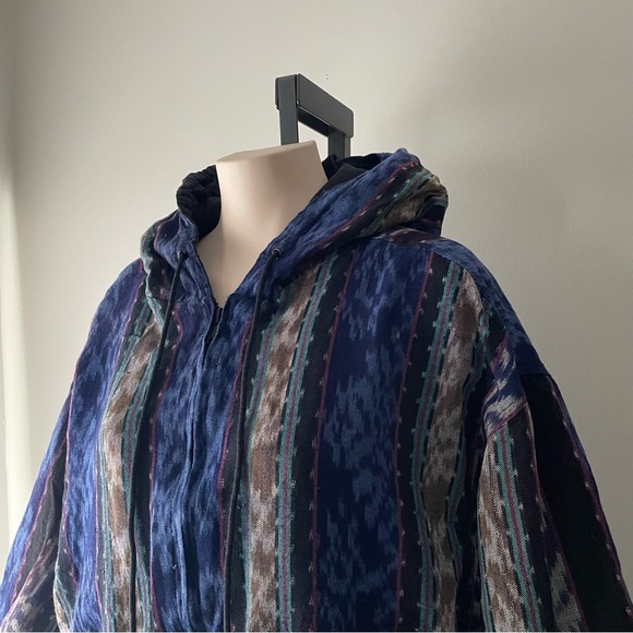 Vintage Nuevo Americana Hooded Jacket 100% Cotton Aztec Hippie Coogi Woven Large - Picture 3 of 11